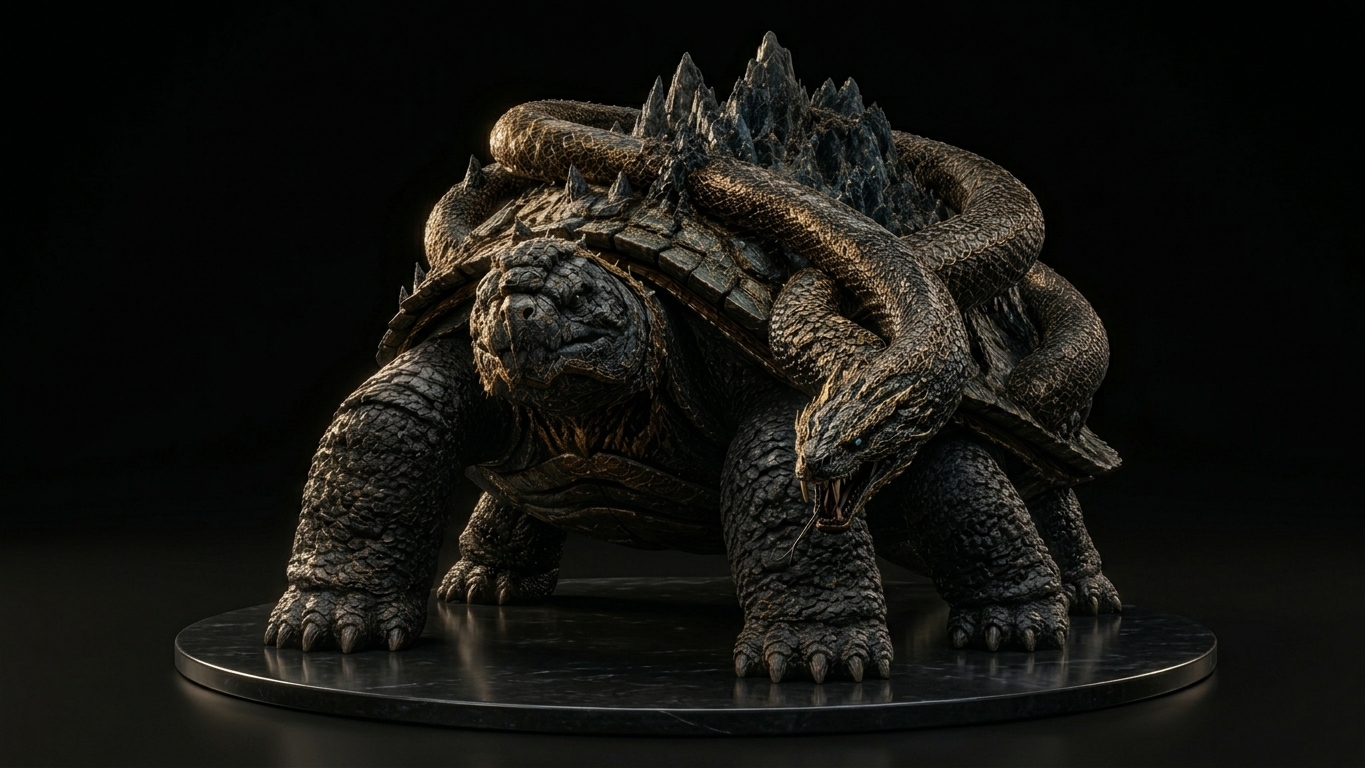 3D printed Xuan Wu Black Tortoise Mythical Sculpture