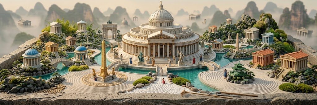 3D printed underwater temple miniature in aquarium