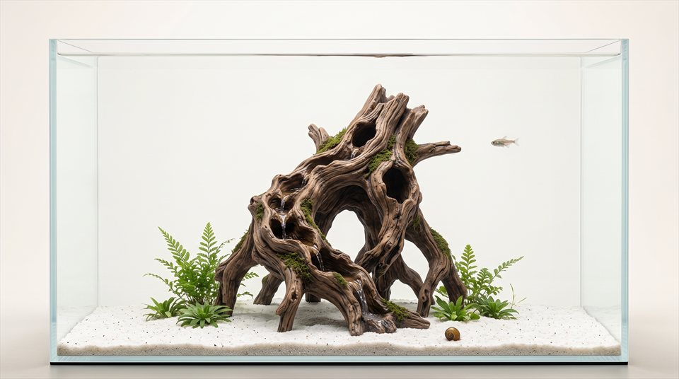 3D printed Ancient Driftwood Cave I biomimetic aquarium shelter